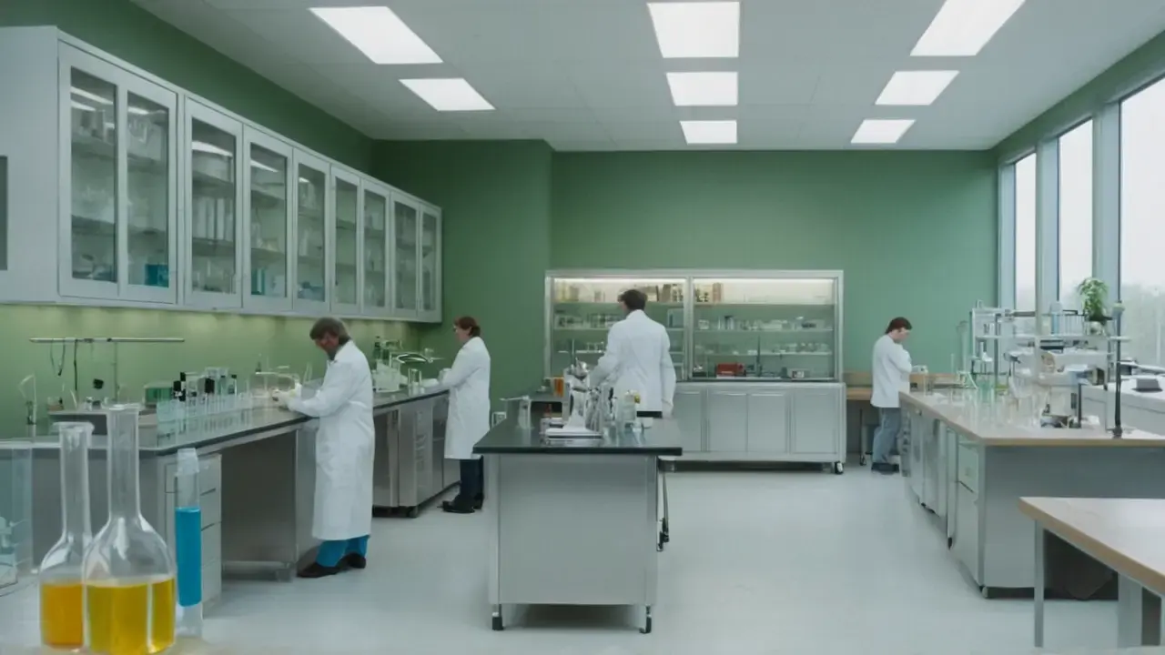 Laboratorio científico, detallado y iluminado