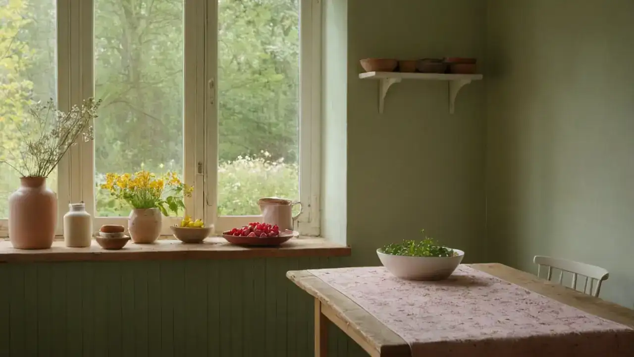 Luz cálida ilumina una cocina tranquila
