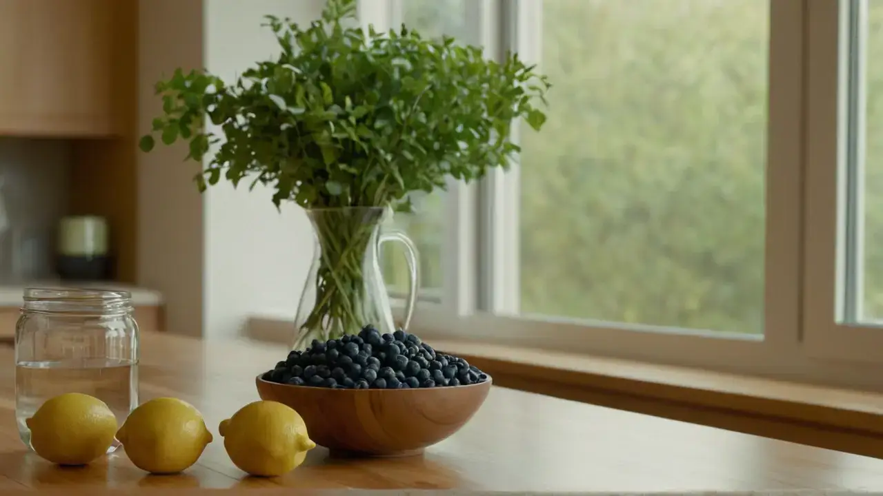 Luz cálida, cocina serena y fruta