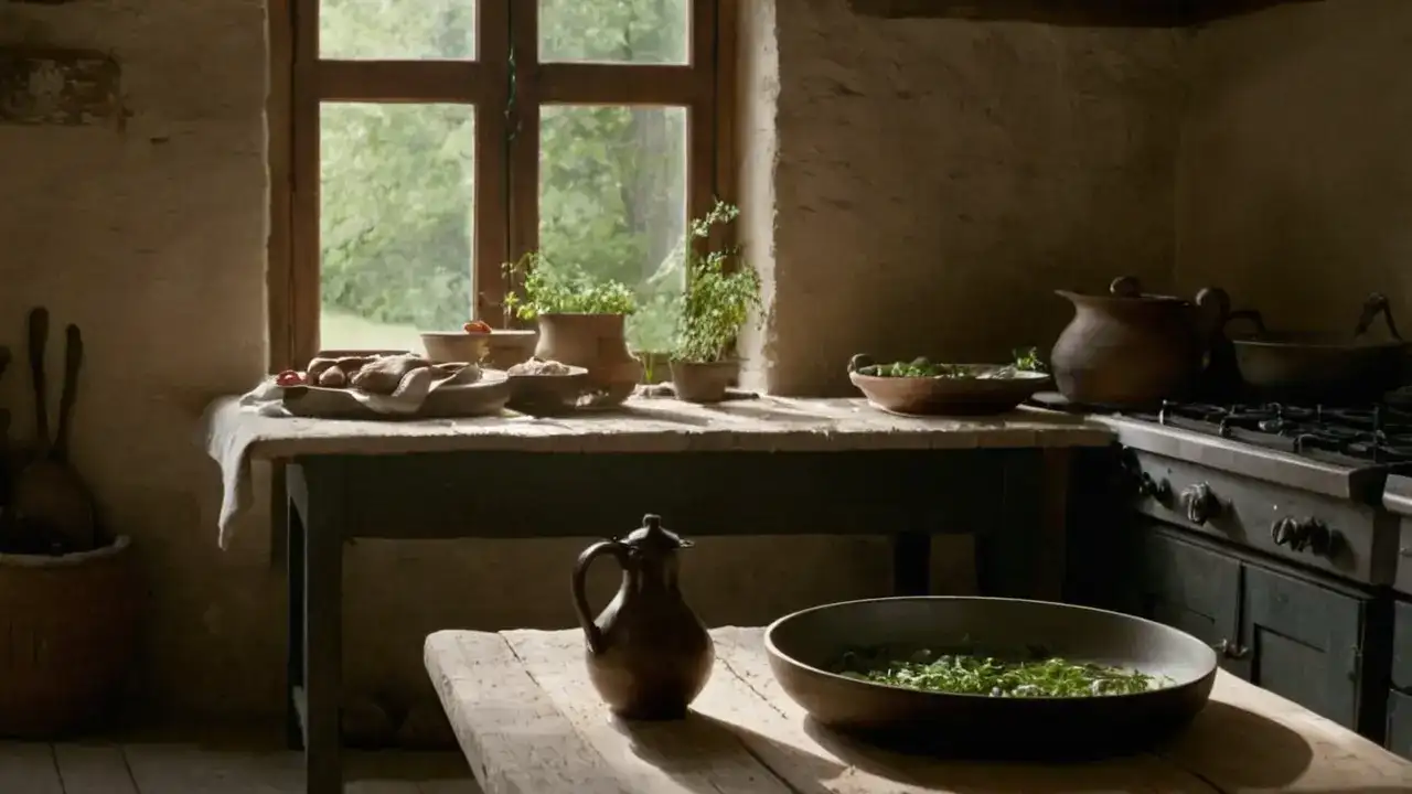 Un hombre cocina en luz cálida