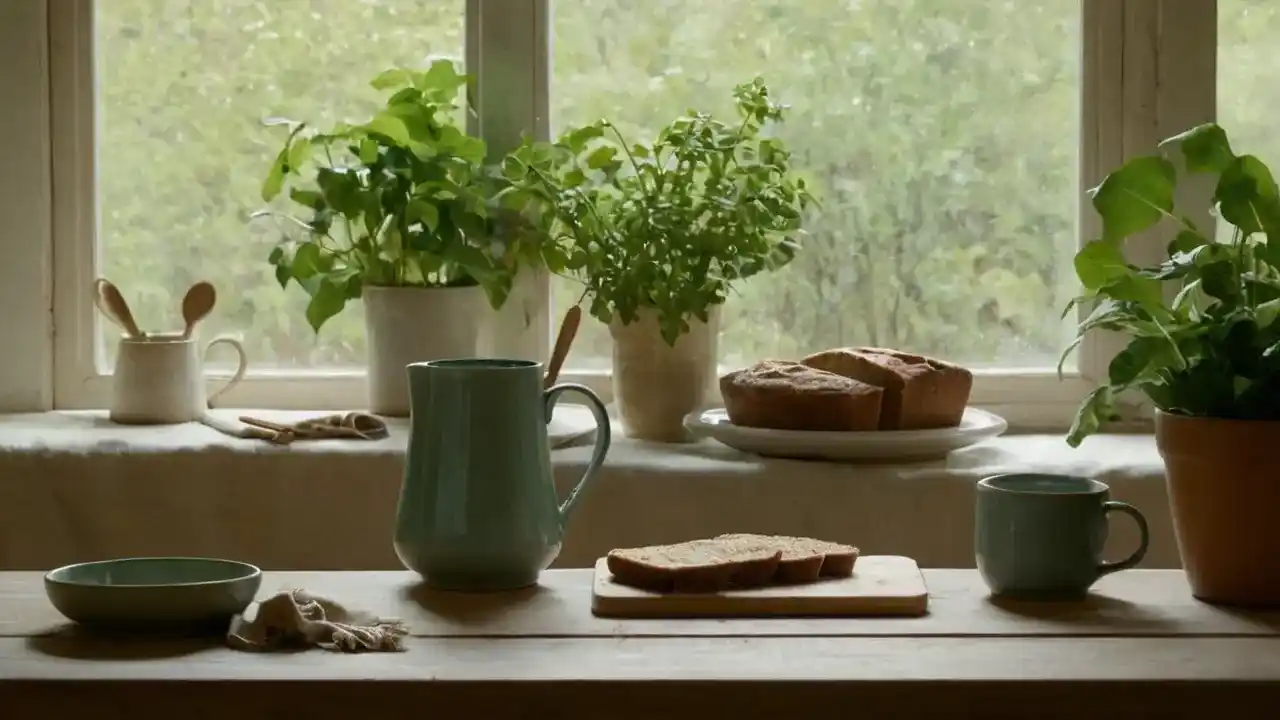 Luz cálida, cocina, y un toque de vida