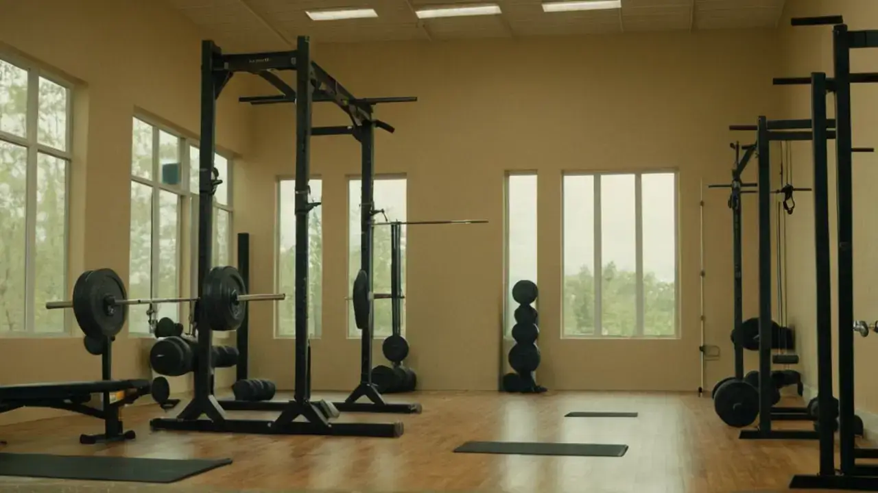 Gimnasio iluminado, enfoque en el entrenamiento