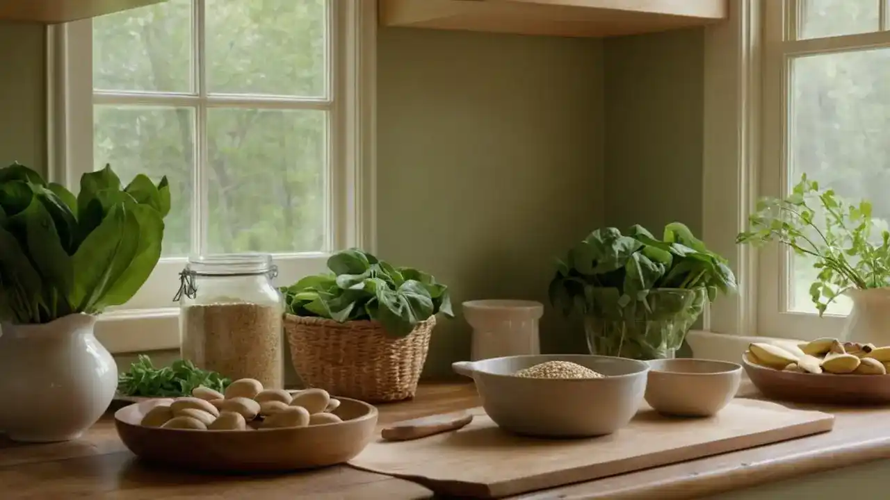 Luz cálida ilumina cocina rústica y vida
