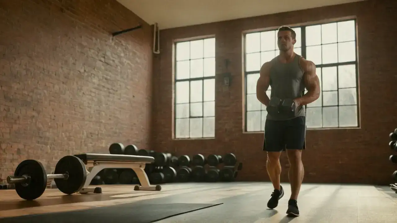 Atleta concentrado en el gimnasio iluminado