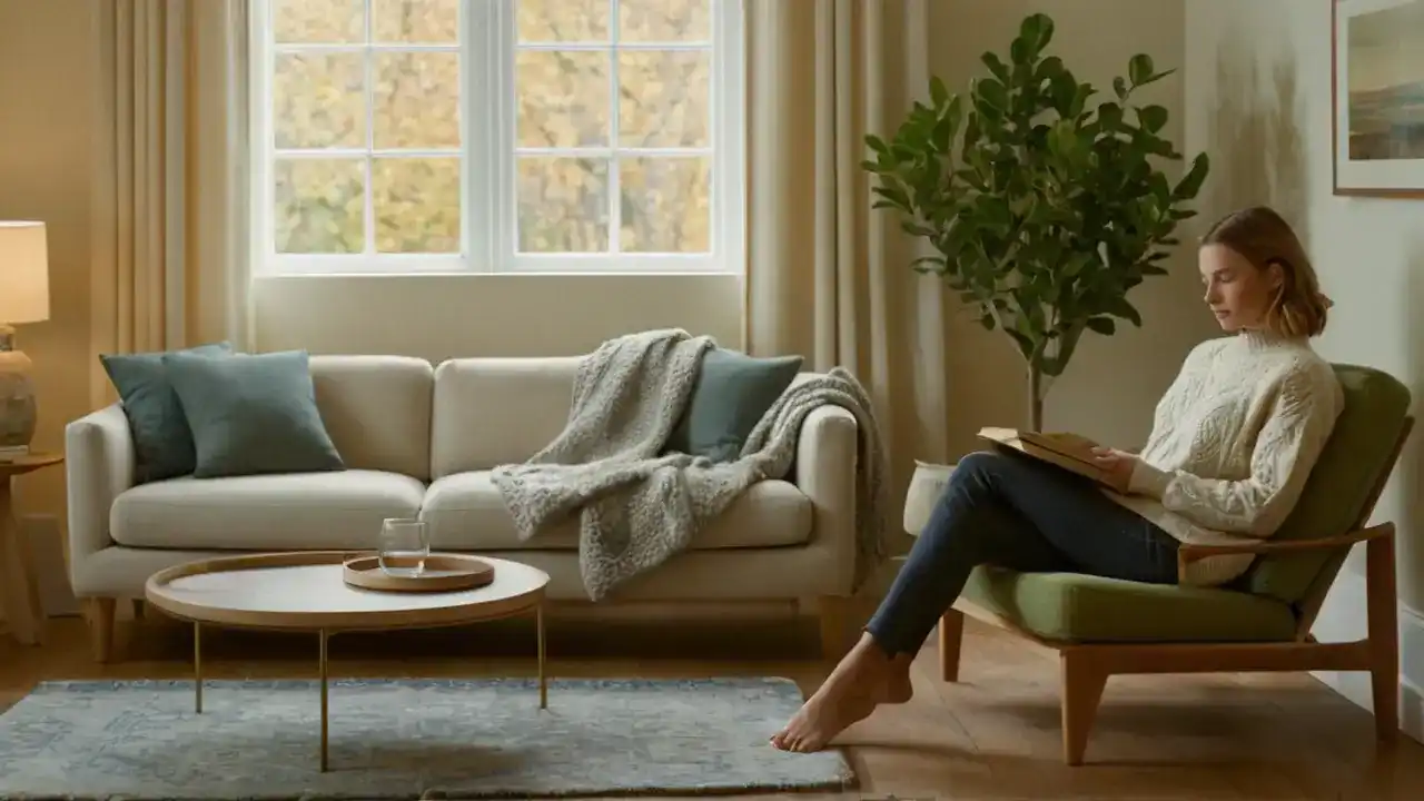Luz cálida ilumina un salón sereno