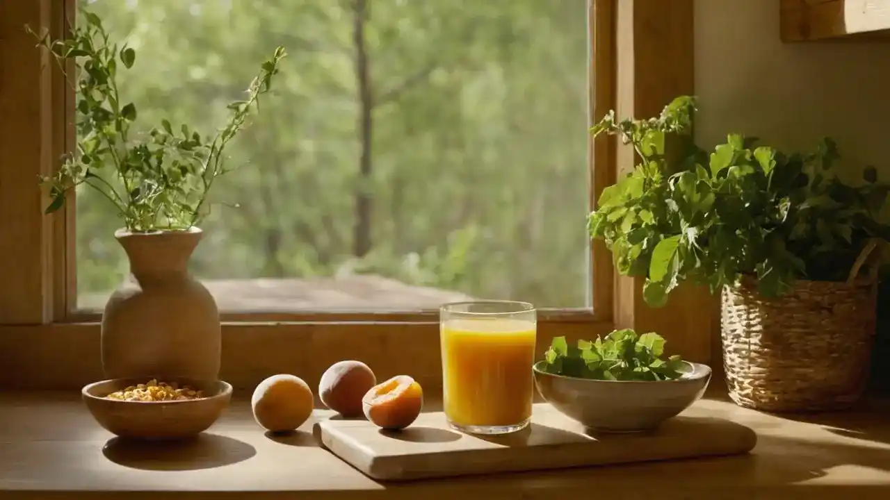 Luz cálida, cocina tranquila y serena