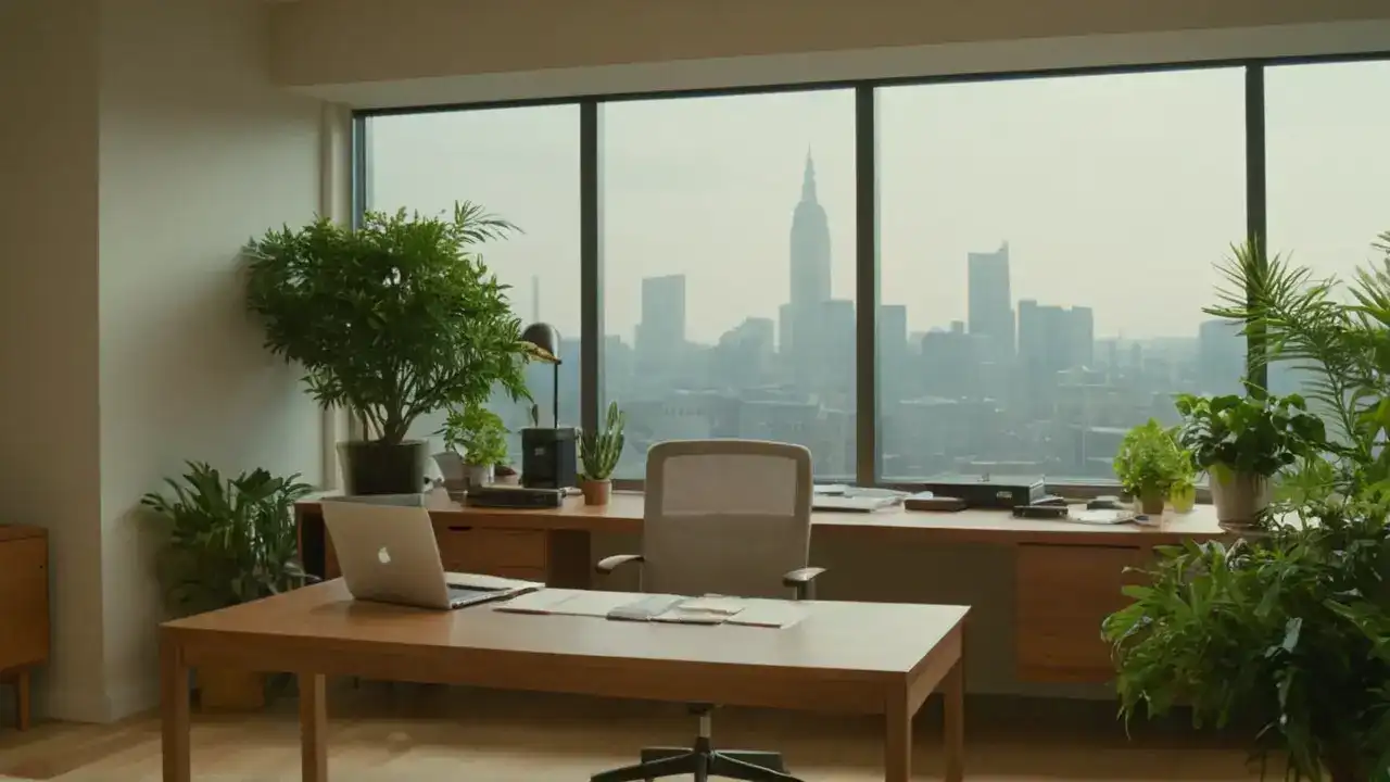 Oficina tranquila, luz y espacio abierto