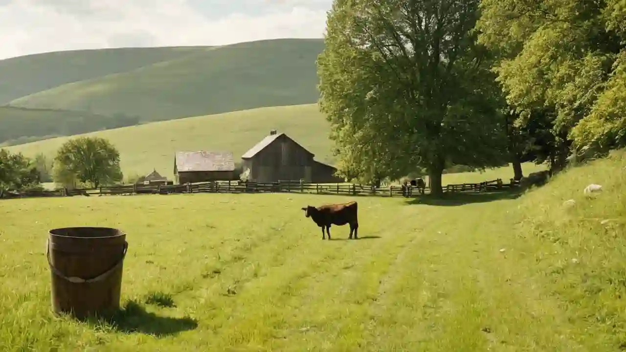 Campo tranquilo, cielo y ganado