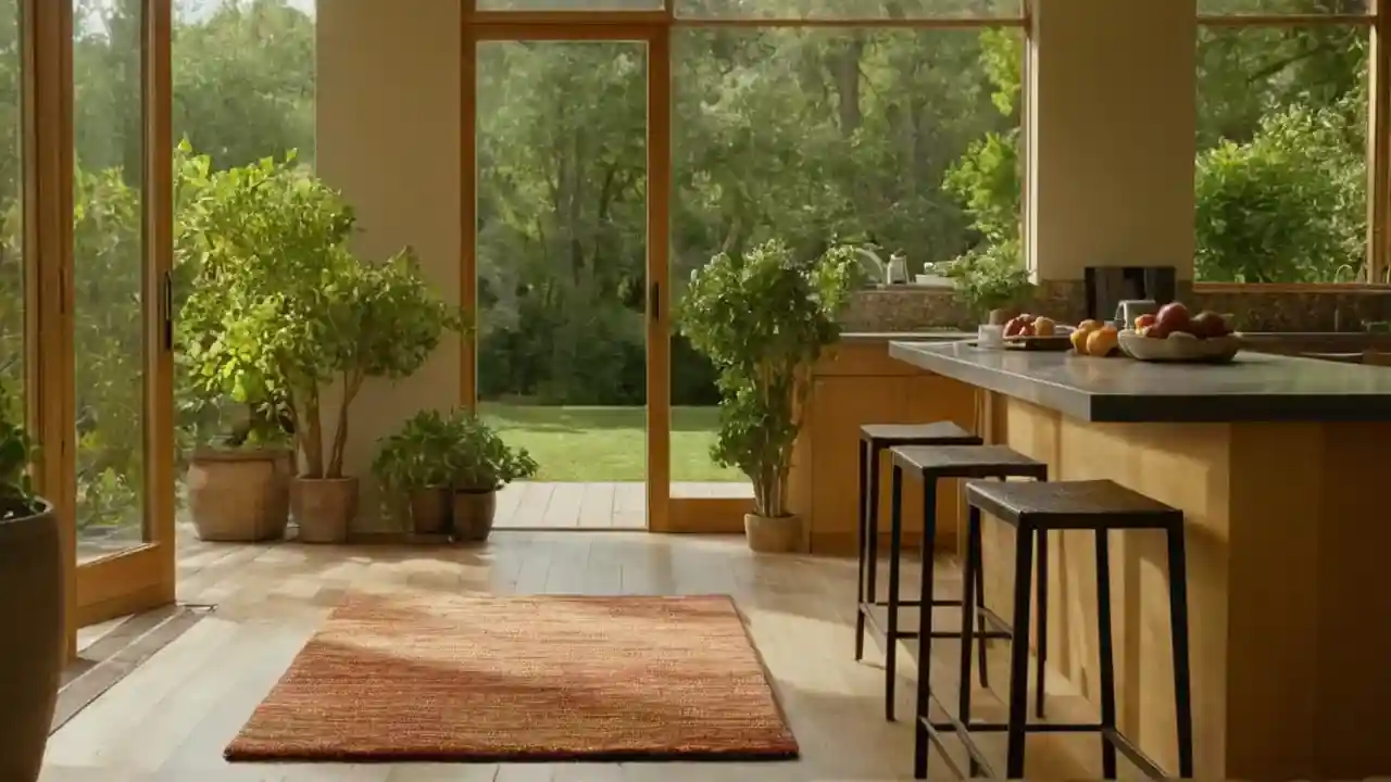 Luz cálida ilumina cocina moderna serena