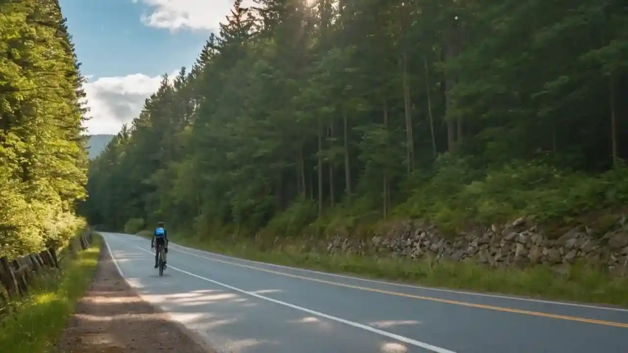 Montaña, bicicleta y luz distante