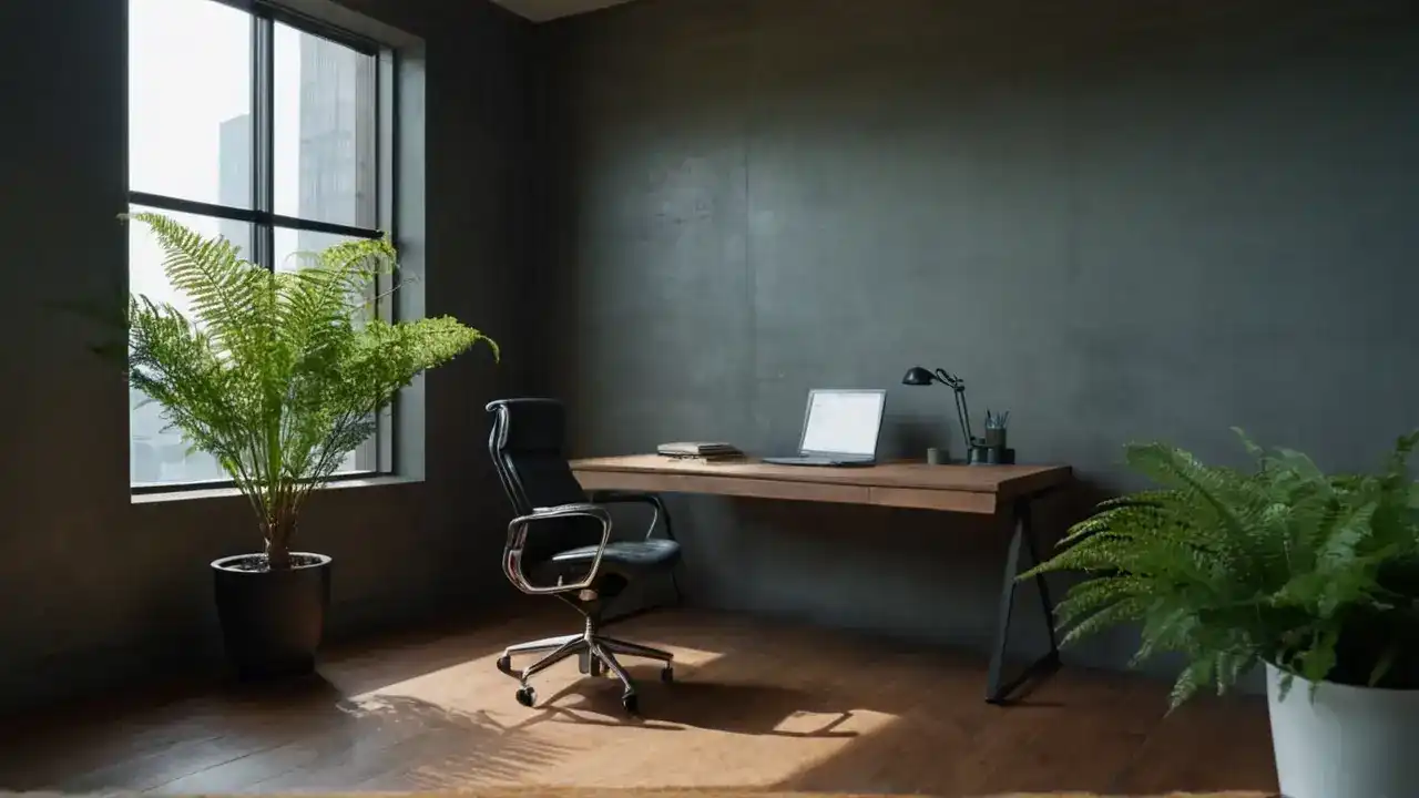 Oficina moderna, luz y concentración serena