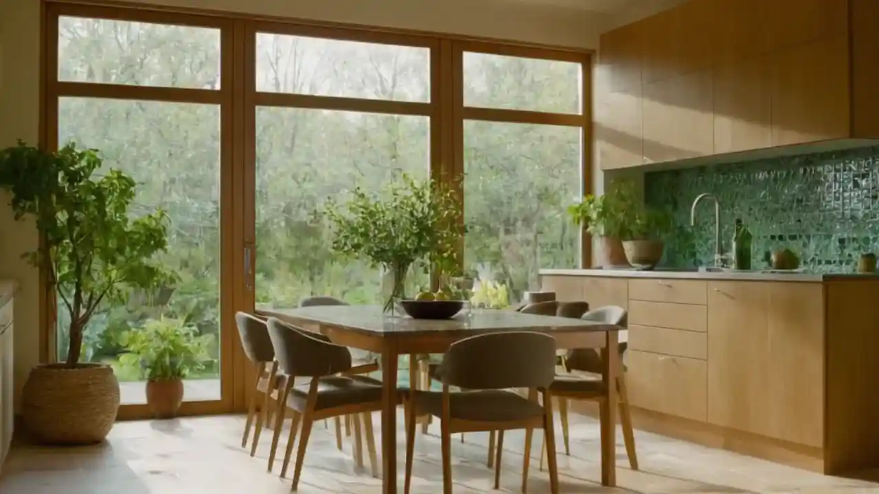 Cocina cálida, luz natural y calma