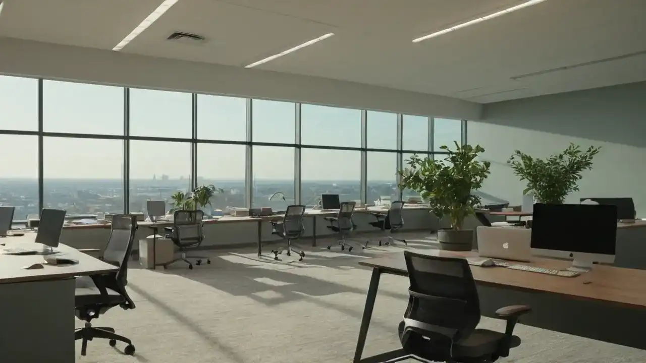 Espacio de oficina moderno y sereno