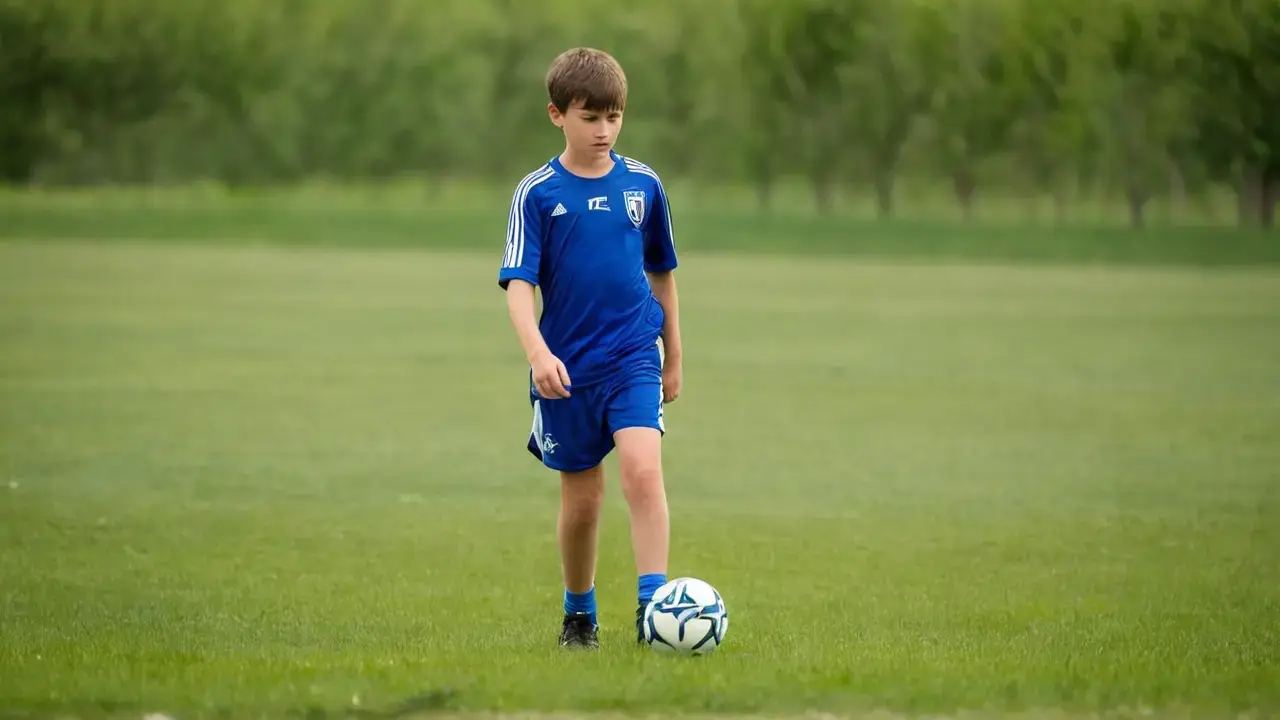 Niño en fútbol, luz difusa, paisaje natural