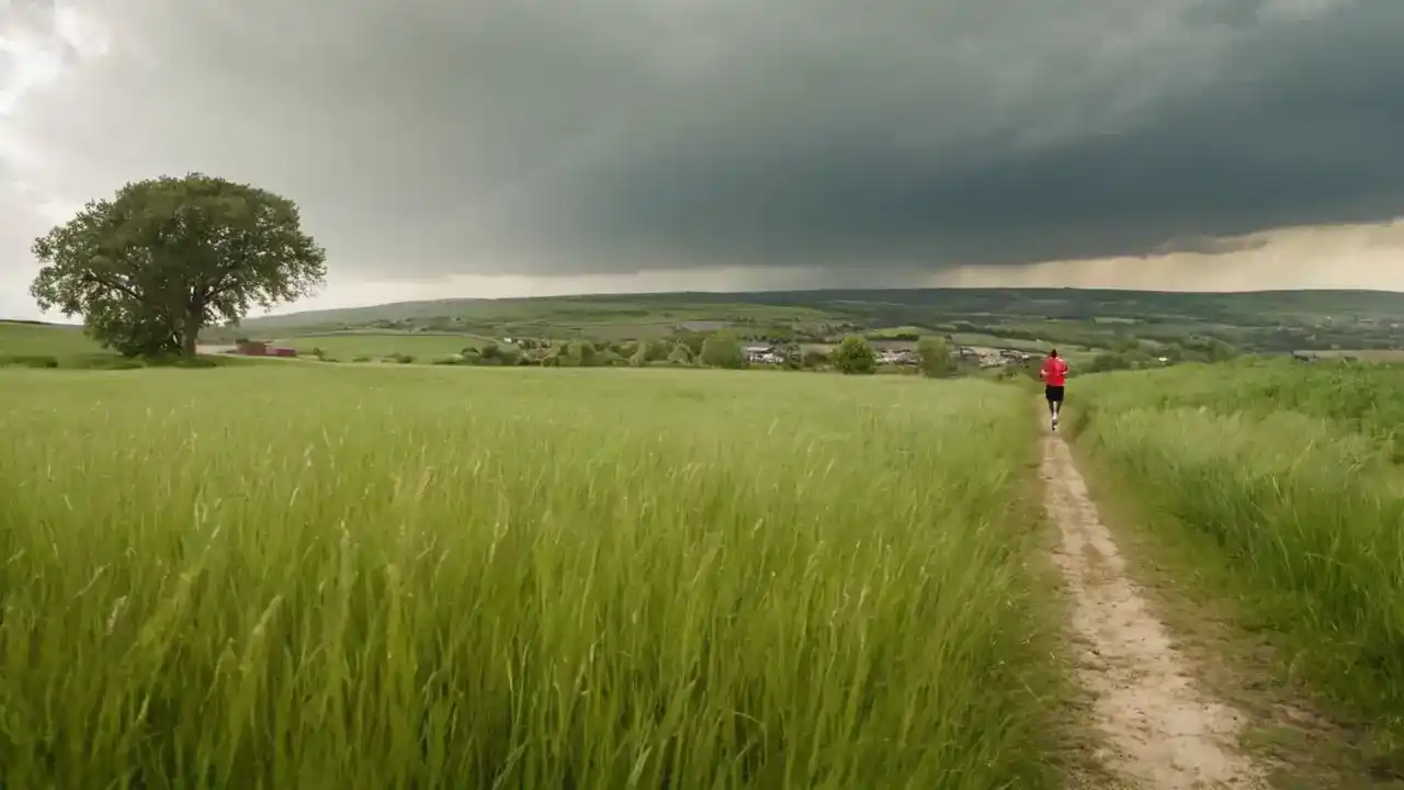 Corredor aislado en paisaje rural tranquilo