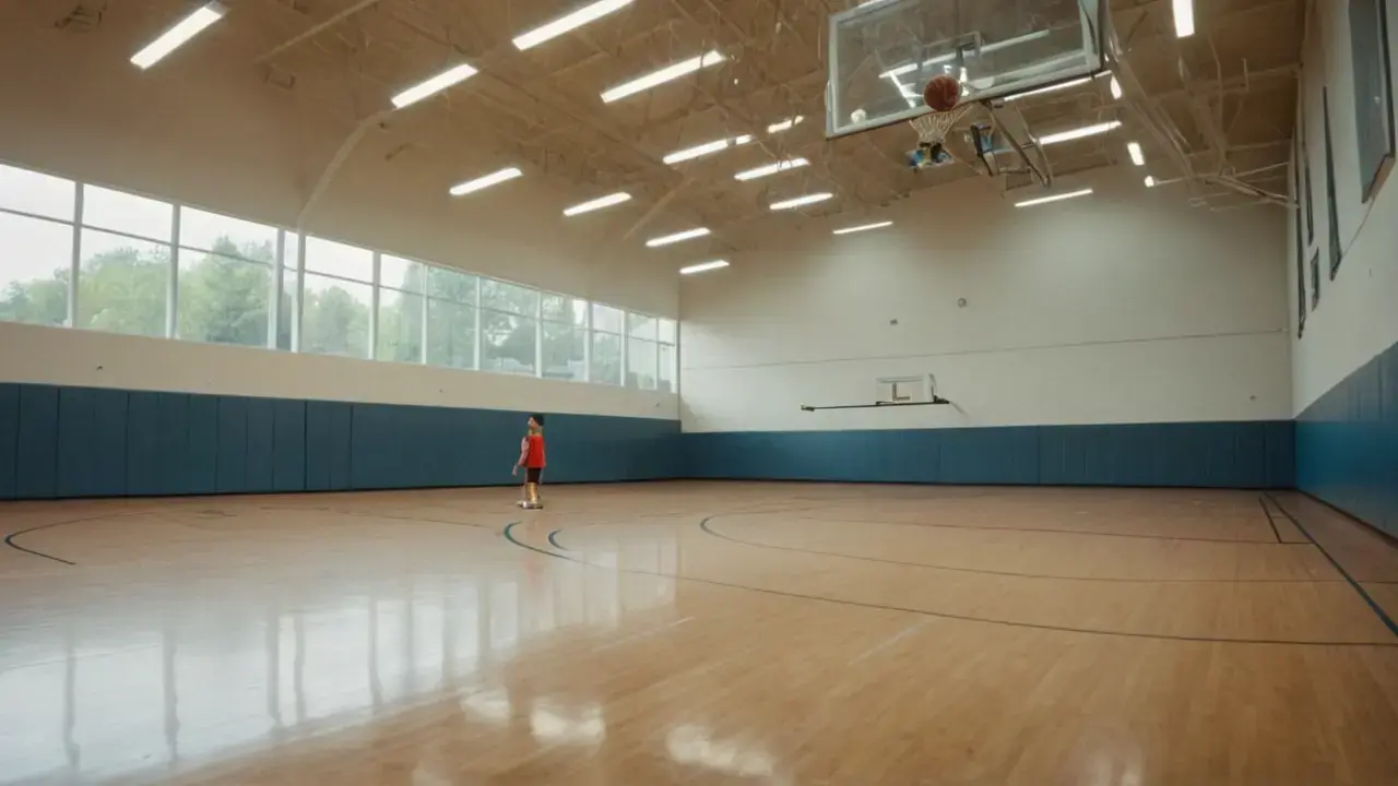 Gimnasio iluminado, atleta en movimiento
