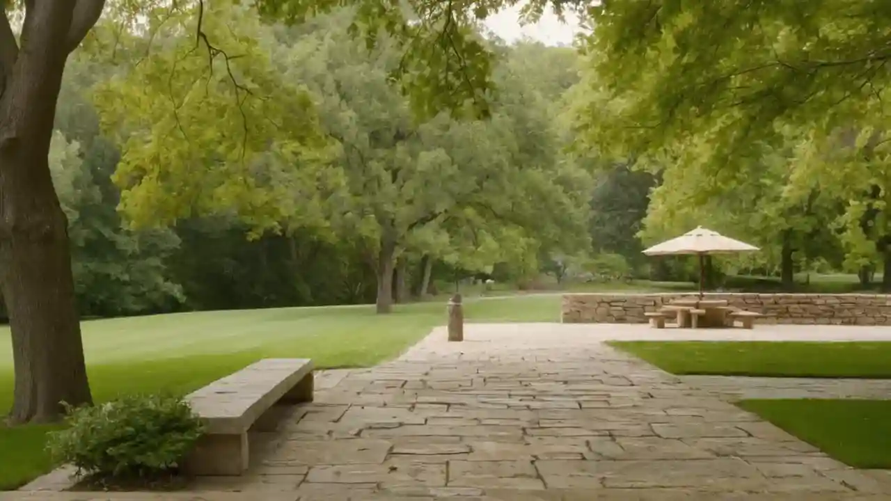 Parque tranquilo, luz suave y calma