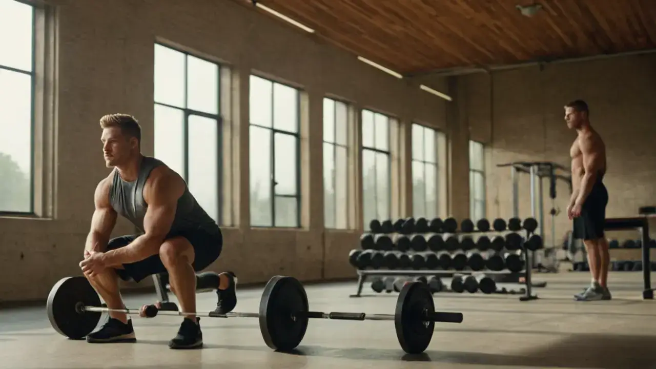 Entrenador enfocado en gimnasio iluminado