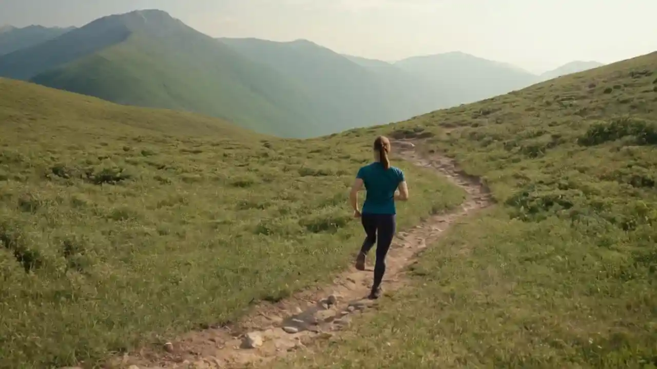 Atleta solitario en paisaje montañoso y tranquilo