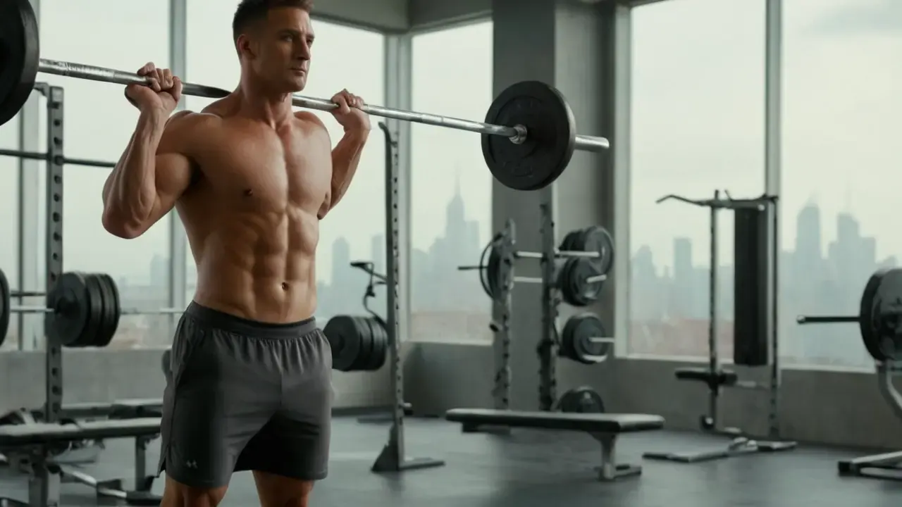 Gimnasio intenso, luz, músculo y esfuerzo