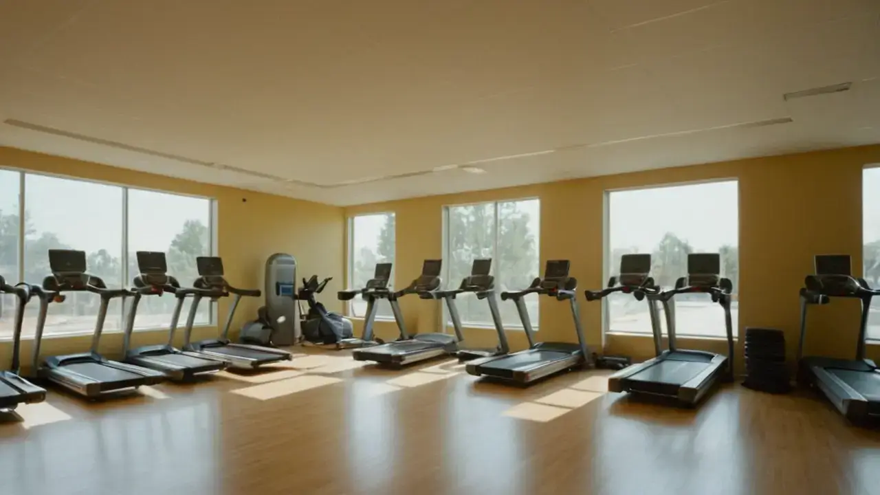 Gimnasio iluminado, espacio y movimiento