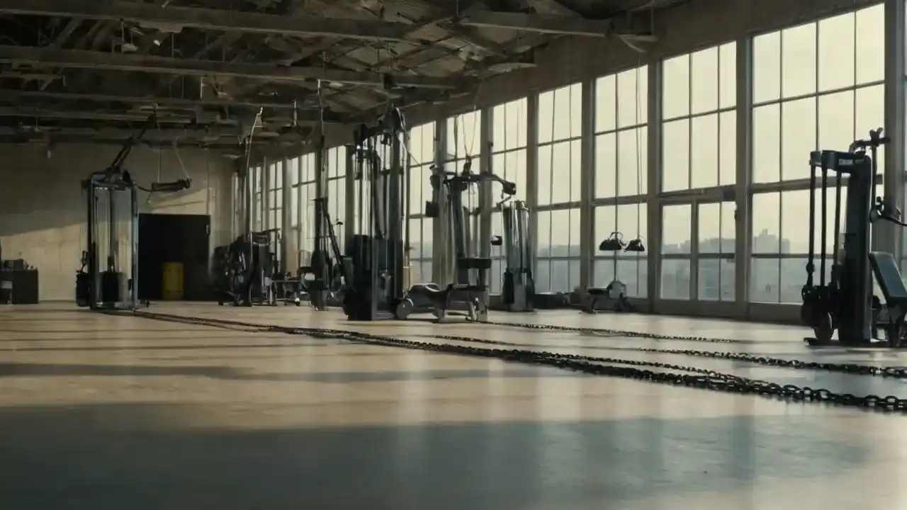 Gimnasio industrial: peso, sombras, y esfuerzo