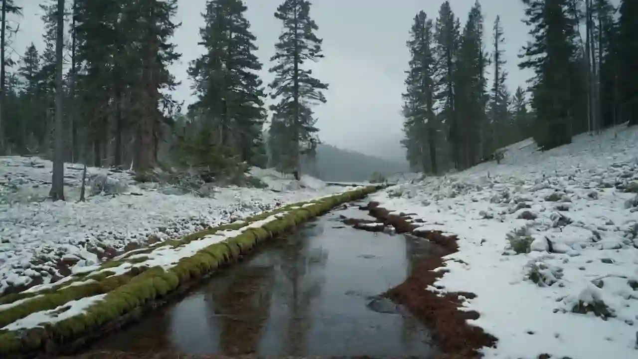 Bosque nevado, figura solitaria y misterio