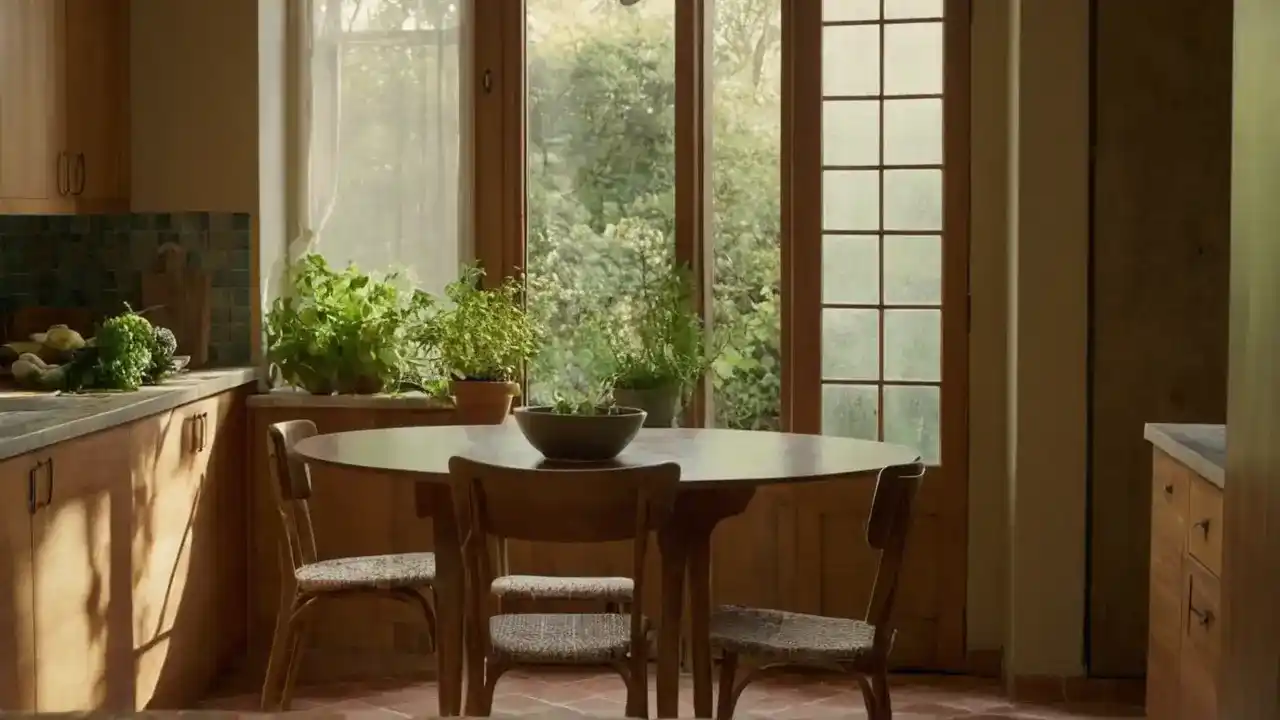Cocina iluminada, hogar tranquilo y detallado