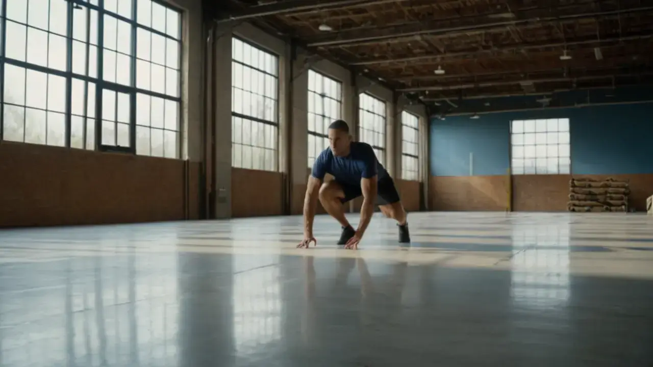 Atleta en gimnasio, luz y sombras