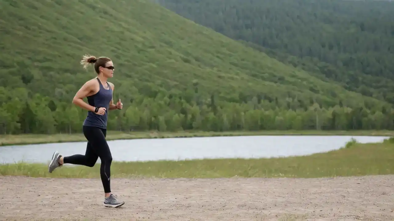 Atleta corriendo en paisaje vasto y sereno