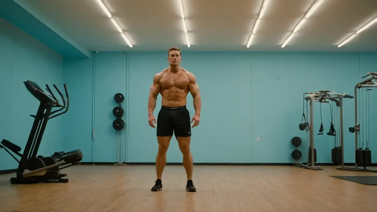Atleta en gimnasio, fuerza y espacio