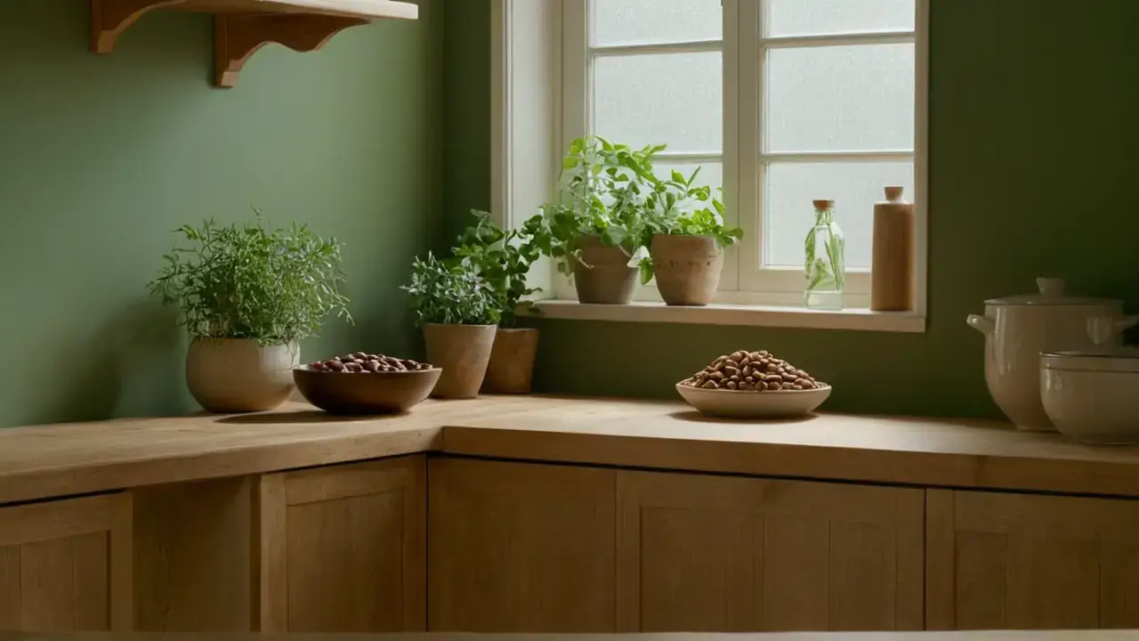 Luz cálida revela cocina acogedora y natural