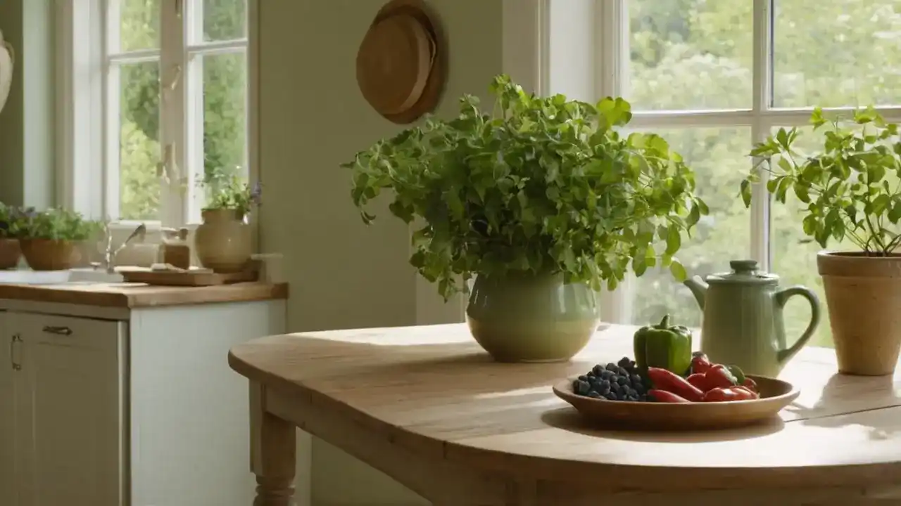 Cocina tranquila, luz natural y calma