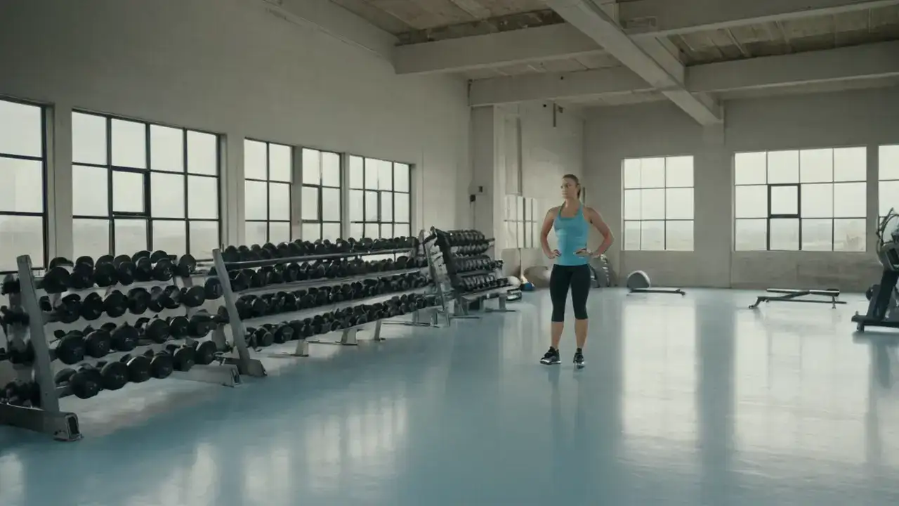 Espacio gimnasial amplio, luz y textura