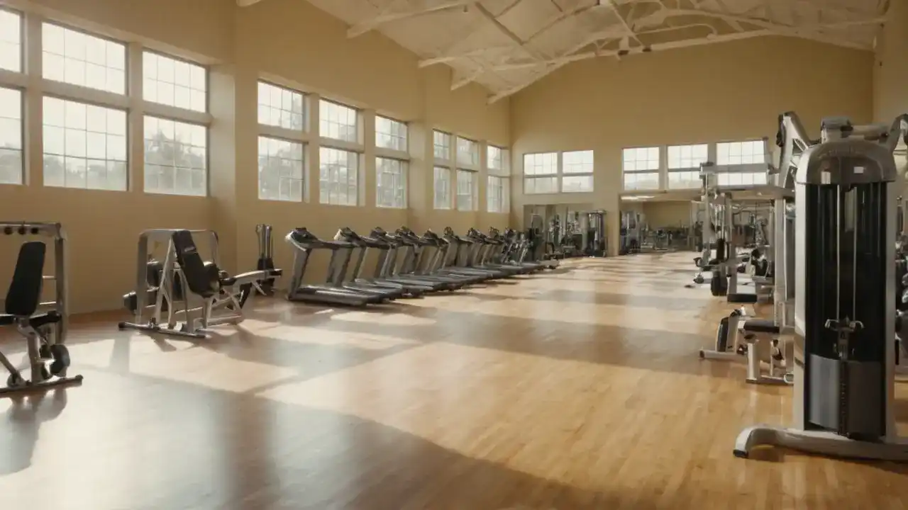Gimnasio iluminado, figura humana y calma