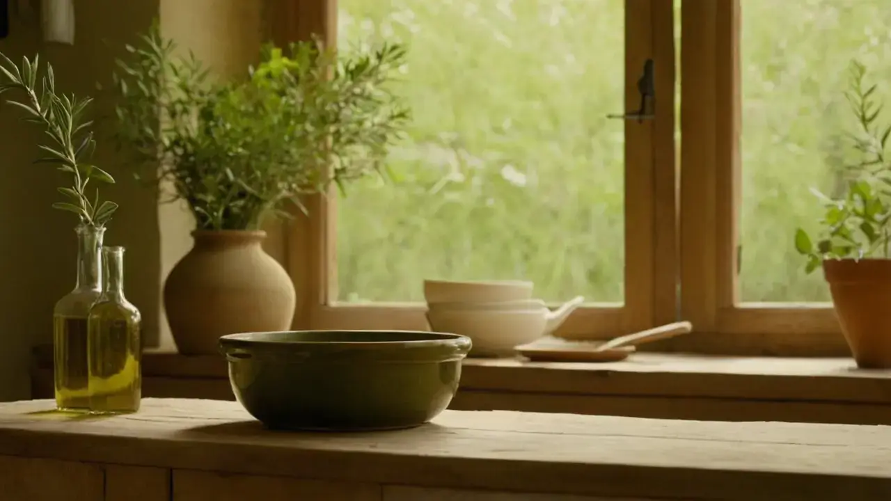 Luz cálida, cocina rústica y ambiente sereno