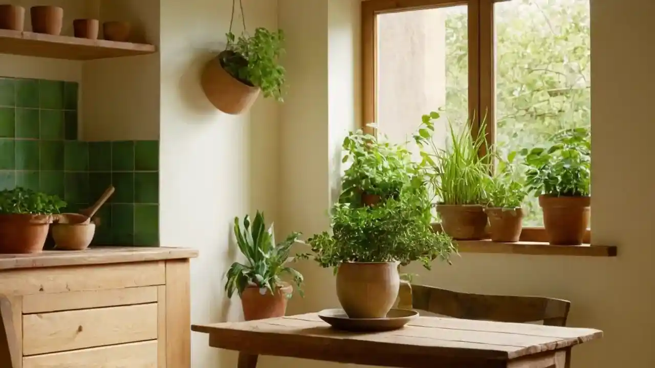 Luz cálida revela cocina tranquila y acogedora