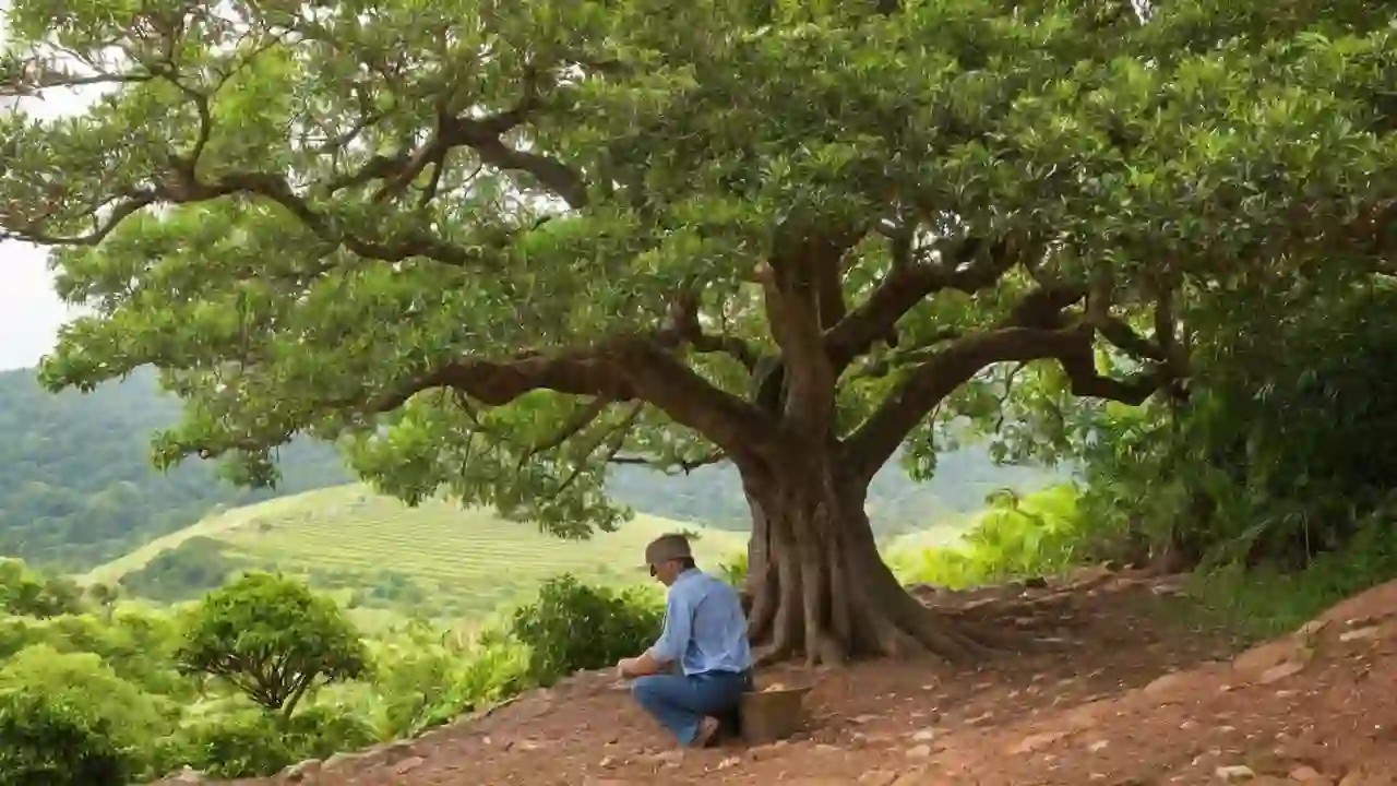 Tranquila exuberancia rural con litchi