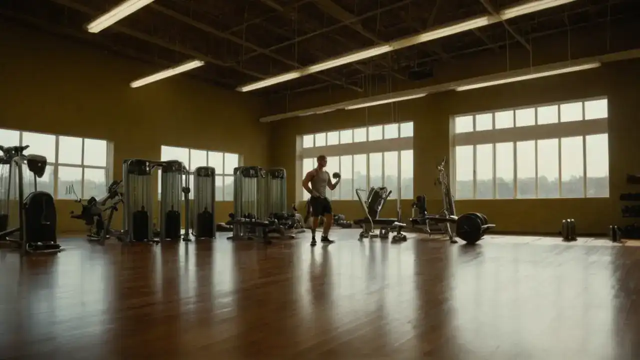 Atleta poderoso levanta macebell en gym