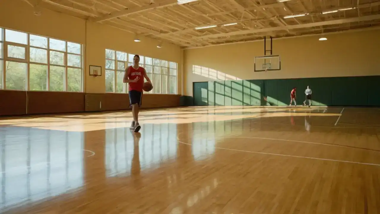 Atleta en gimnasio, luz natural y quiet
