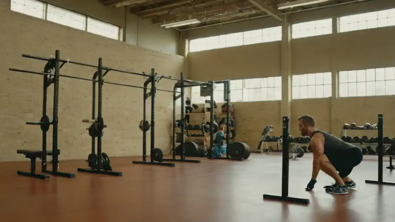 Entrenador concentrado en un gimnasio moderno