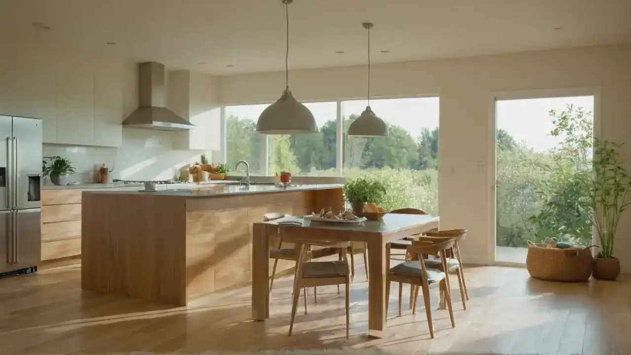 Luz natural ilumina cocina moderna y tranquila