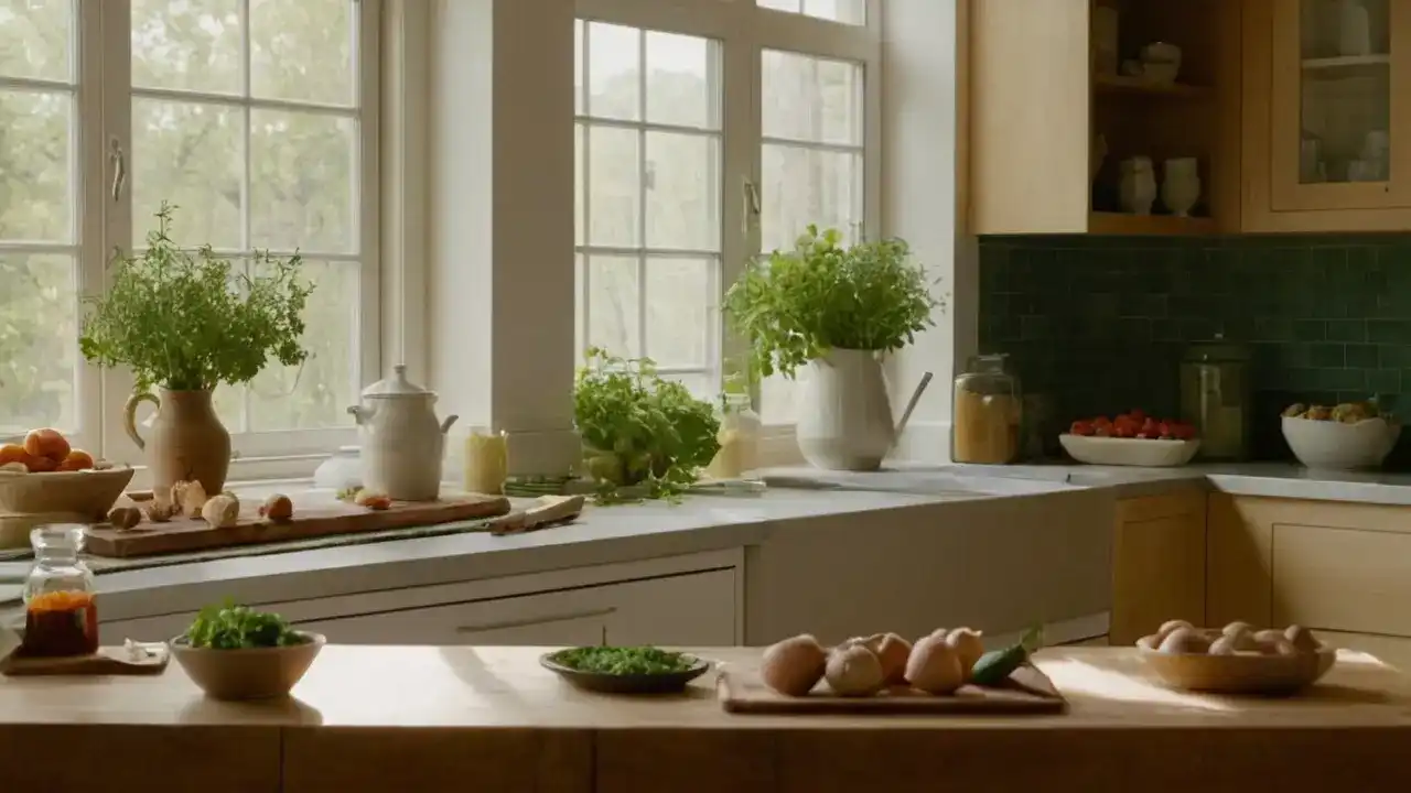 Luz cálida, cocina tranquila y natural