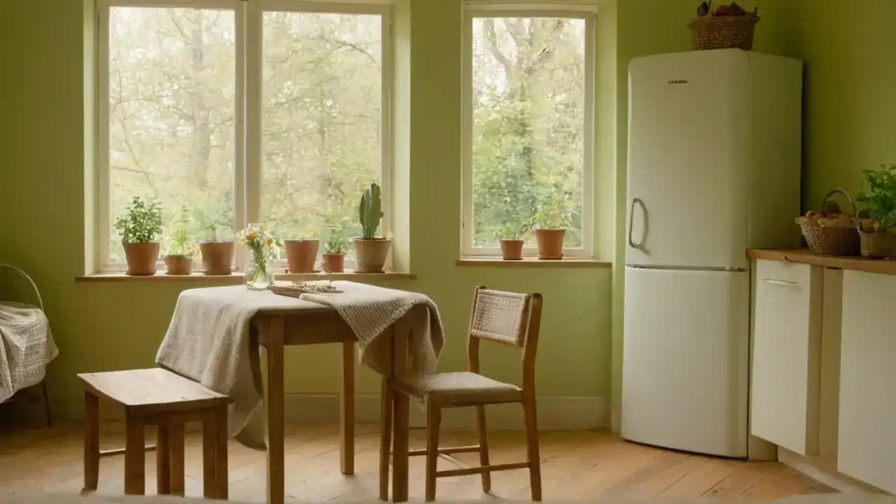 Luz suave, cocina rústica y quietud