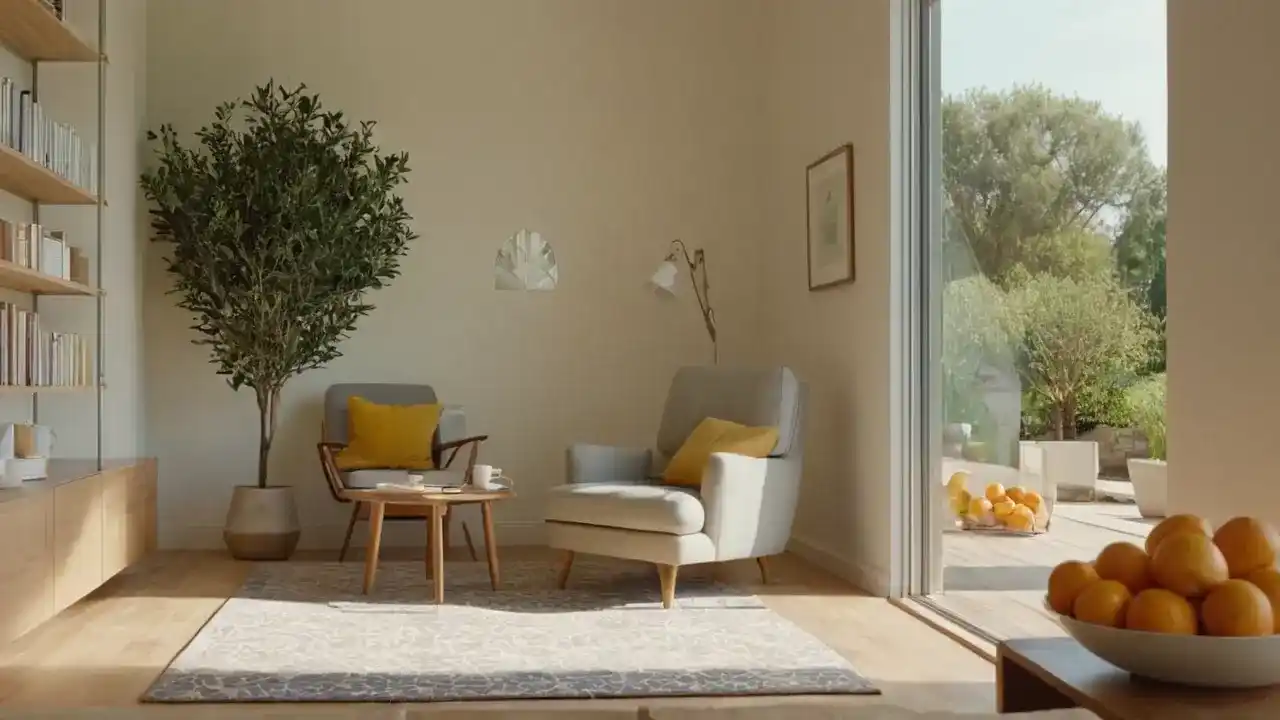 Luz cálida, cocina minimalista, serenidad perfecta