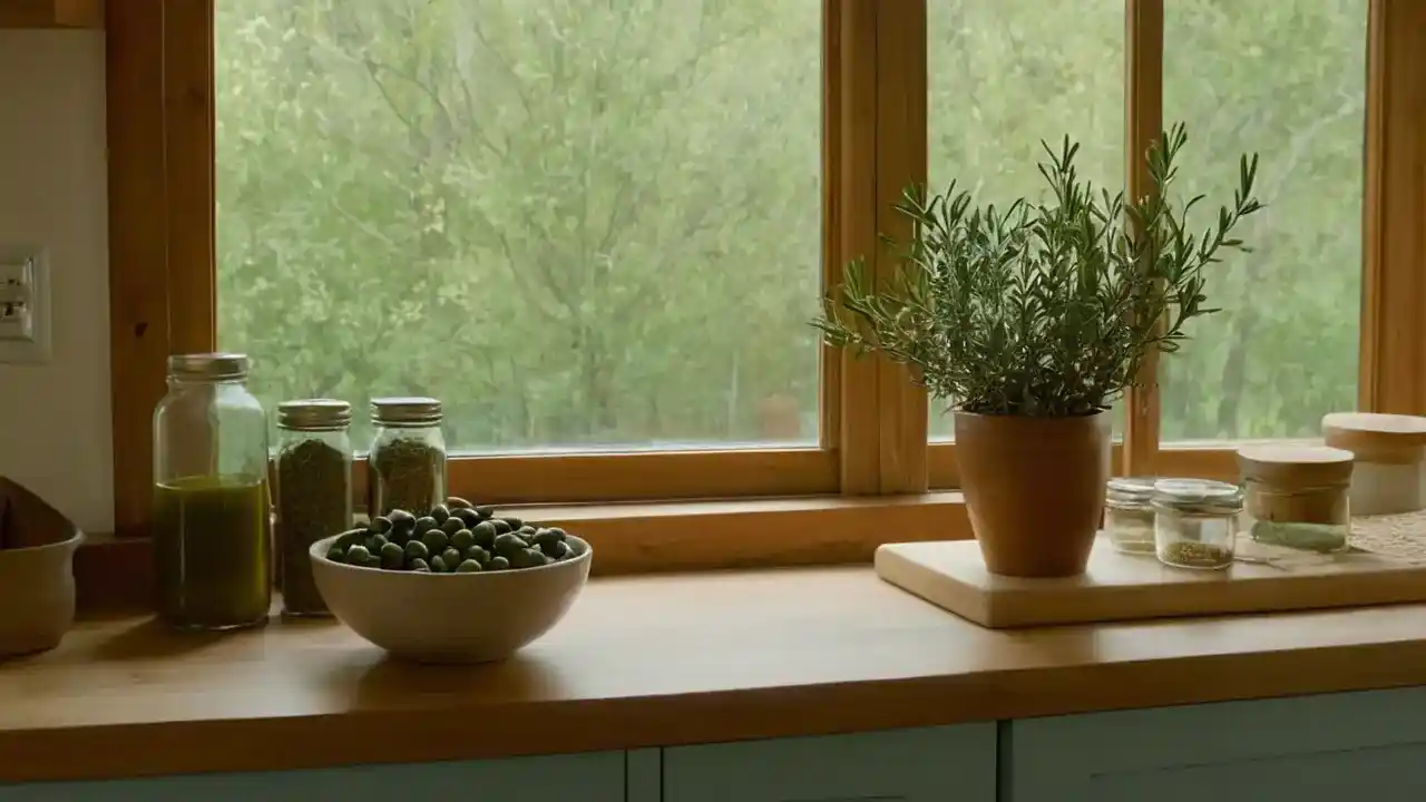 Luz cálida reluce en la cocina