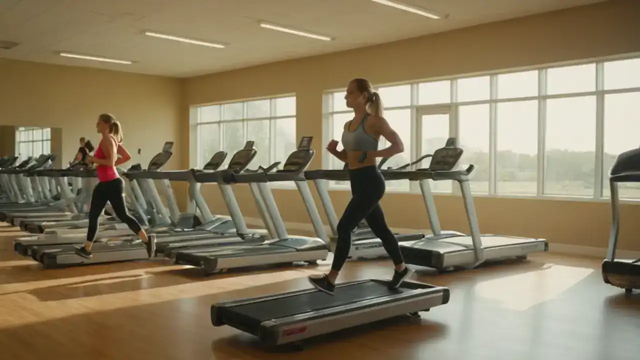 Gimnasio iluminado, movimiento y reflejos sutiles