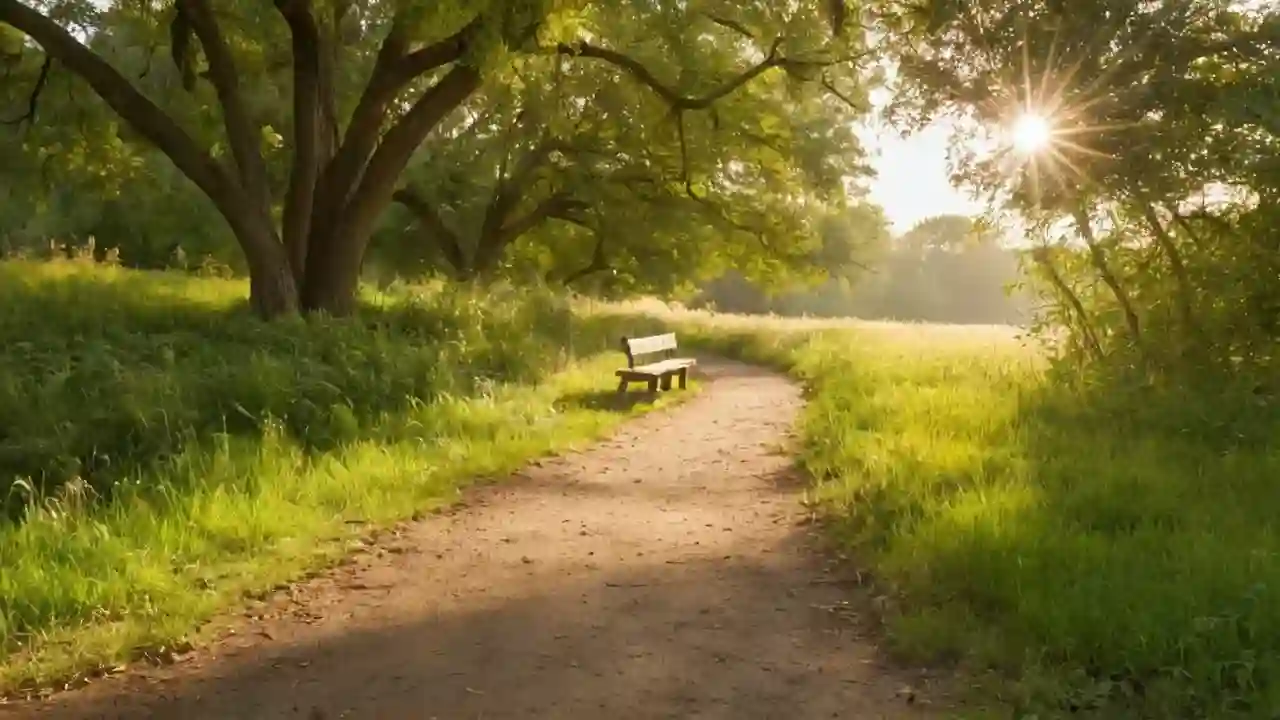Parque sereno, luz y movimiento natural