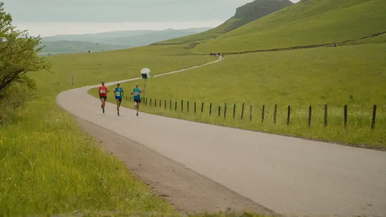 Corredores en paisaje natural y amplio