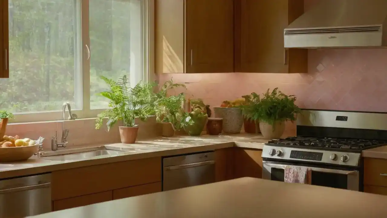 Luz cálida ilumina una cocina tranquila